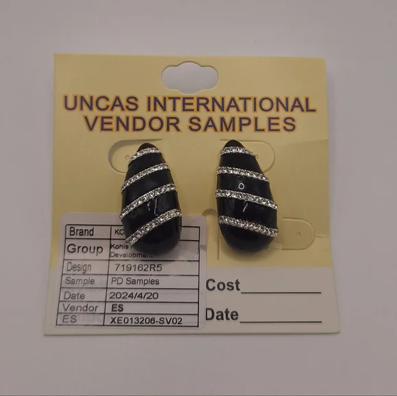 Black & Silver Statement Earrings | Rhinestone Enamel Stud Earrings | Bold - Picture 4 of 6